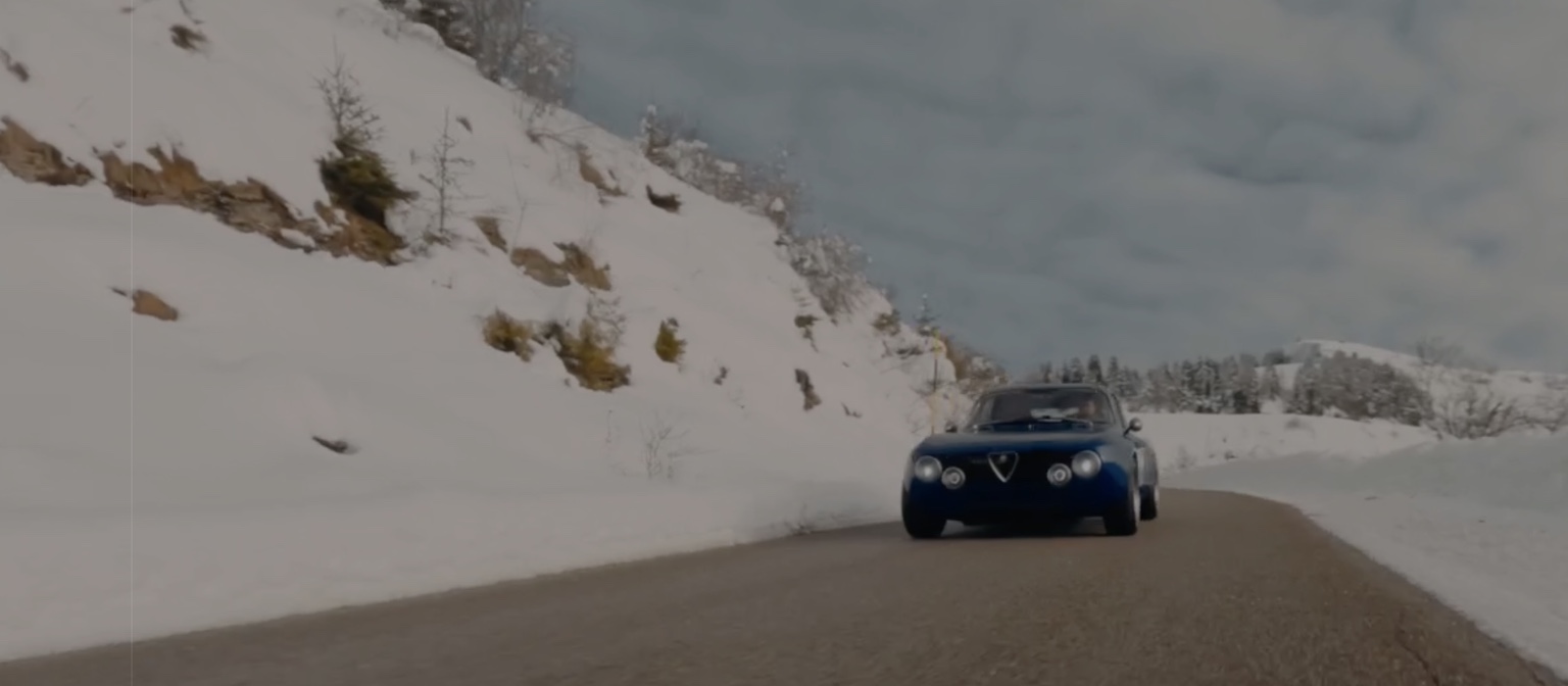Classic Alfa on a winter mountain road